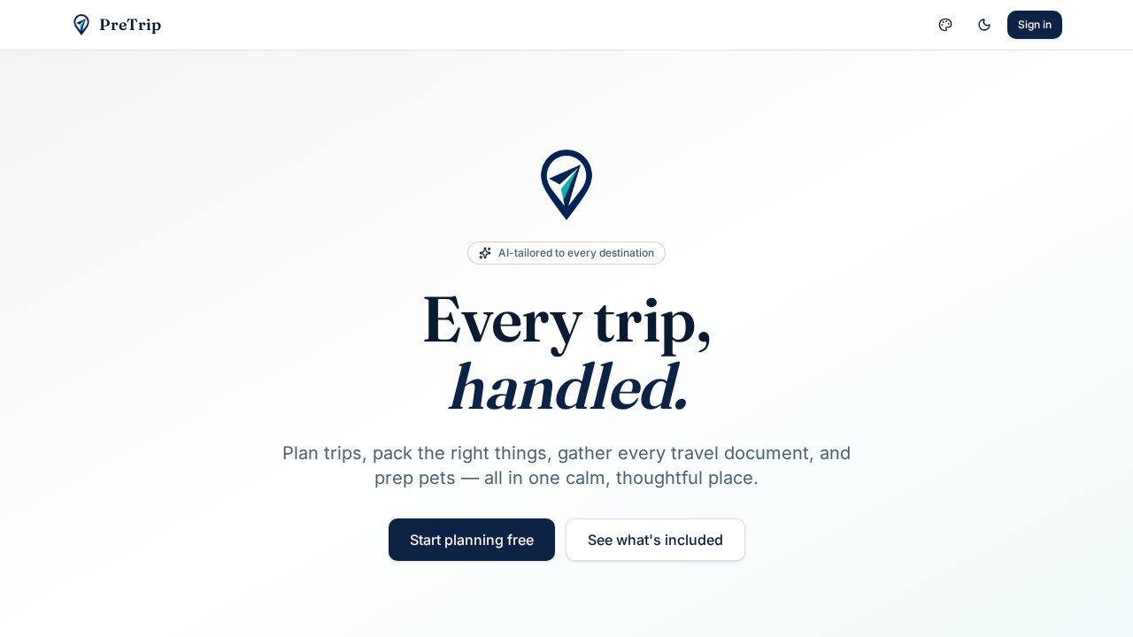 Screenshot of Pre Trip